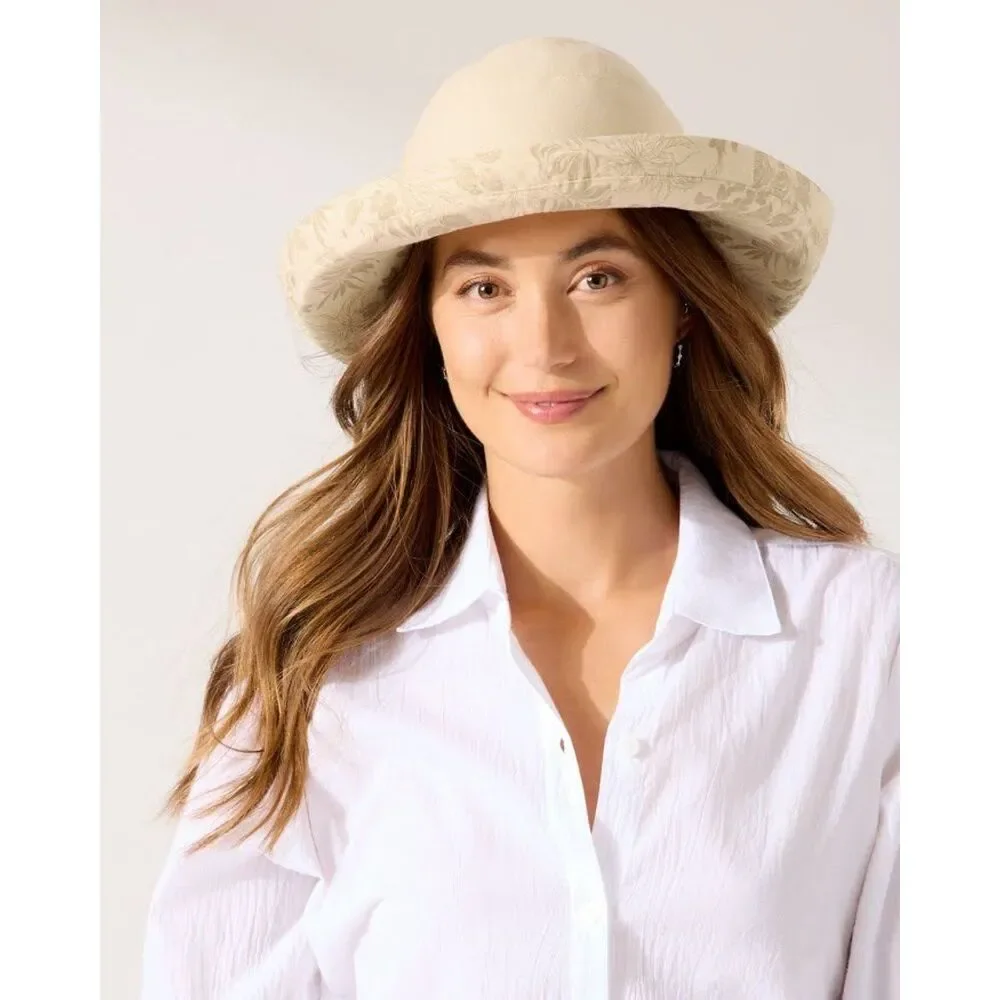 Wallaroo Victoria Ivory Floral Wide Brim Sun Hat UPF 50+ Medium 58cm